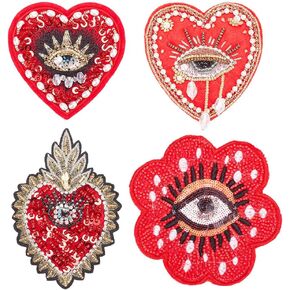 arricraft 4 Pcs 4 Styles Evil Eye Patches, Sewing on Beading Patches Felt Appliques Patch Decorative Clothes Patches Craft Accessories for Clothing Jeans Jackets Handbag Shoes Decoration