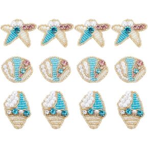 WEBEEDY 12 PCS Starfish Conch Shell Patch Applique Beads Pearls Sew on Patches for Clothing Jackets Bags T-Shirt Jeans Hats Applique DIY Clothes