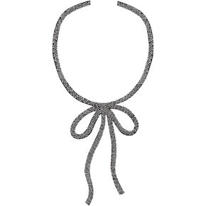 Beaded Rhinestone Knot Bow Patches Beaded Bow Collar Applique Patches Handmade Crystal Sew on Patches for DIY Clothing Decor 1 Piece (Black)
