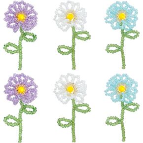 FINGERINSPIRE 6 PCS Beaded Floral Pendant Decoration 3 Colors Embroidery Handmade Glass Beaded Pendants Flower Shape Handmade Pendant Charms Flower Dangle Pendant for Clothes Dress Hat DIY Decoration