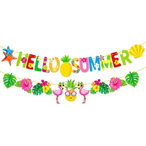 كاتشون ، لافتة الصيف Hello pre -strung - 10 أقدام | فلامنغو جارلاند | زخارف حفلة الشاطئ ، زينة الصيف | مرحبًا بكم في الصيف ديكور | لافتة فلامنغو الصيفية