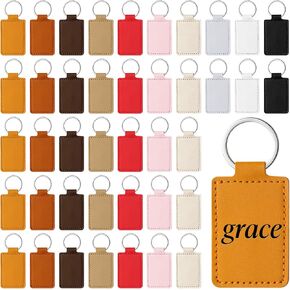 50 PCS PU Leather Keychain Cheain Blanks ، Leather Key FOB Kit ، سلسلة مفاتيح نقش بالليزر مع حلقات رئيسية ، ختم الحرف DIY للعمل ، 10 ألوان