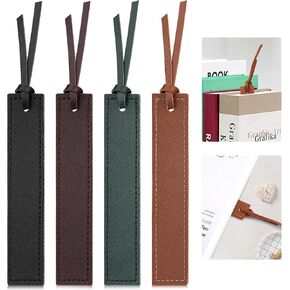 4 Pcs Leather Bookmark, Classic Stitched Bookmark with Leather Rope, Handmade Stitched Book Marks Page Markers Reading Presents for Book Reader Teachers Students School Office