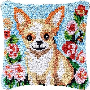 مطبقات خطاف المزلاج تغطية وسادة لطيف chihuahua الكلب المطبوع وسادة cushion الكروشيه الغزل الإبرة DIY خط هوك كيت تطريز وسادة السجادة أريكة المنزل ديكور عيد الميلاد 43x43 سم (1)