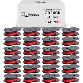 24-Pack Compatible with GR24 GR 24 Universal Twin Spool Calculator Ribbon Porelon 11216 GR24br Replacement for Sharp El 1197 P III fr-2650tm Dataproducts R3027 Printer, Black/Red