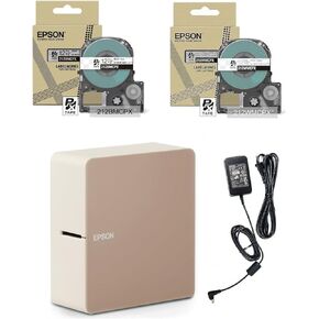 LABELWORKS Epson LW-C610PXADPT Clear Matte Bundle - Label Maker, AC Adapter & Clear Matte Labels with White or Black Text