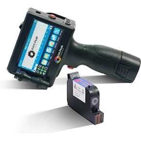 PrintPeak Handheld Inkjet Printer Gun & Black Ink Cartridge for Any Surface (1-inch/25.4mm Print Height), Water Resistant, Quick Dry Ink for Barcodes, Logos, Text & Images