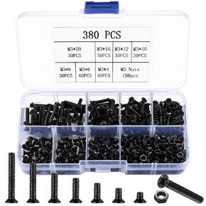 M4 Flat Head Machine Screws and Nuts Kit, 275 Pcs Black Countersunk Head Phillips Screws Bolts Hex Nuts Assortment Kit - M4 x 6mm/ 10mm/ 12mm/ 16mm/ 18mm/ 20mm