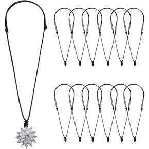 12 Pcs Black Rope Necklace Cords, Adjustable Vintage Double Knotted Necklaces String, Handmade Craft Rope Men Choker with Metal Ring for Hanging Pendants Jewelry Headband Amulet