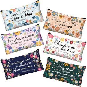 Zonon 6 Pieces Inspirational Bible Verse Pencil Pouch for Women Bible Study Journaling Supplies Christian Canvas Makeup Bags Scripture Gifts Cute Pencil Case for Christmas Students Office School
