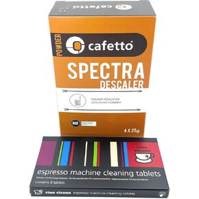 Cino Cleano Espresso Machine Cleaning and Descaling Bundle of 8 Tablets and Box of 4 Spectra Sachets for all Breville Machines