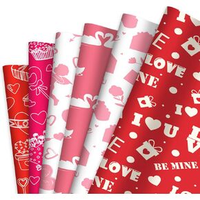 100 Sheets Valentines Tissue Paper, 17.7x13.8 Inch Valentine Gift Wrapping Paper Assorted Styles Decorative Paper for Wedding Anniversary Packaging Craft Photo Bags Decorations (6 Designs)