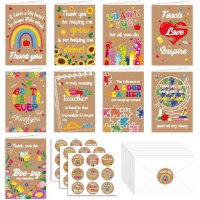 Howaf 18 Pack شكرًا لك بطاقات المعلم ، بطاقات هدايا أسبوع تقدير المعلم Kraft Paper ، نهاية العام الدراسي ، شكرًا لك على البطاقة للمعلمين ، بطاقات تحية يوم المعلم مع ملصقات الأظرف