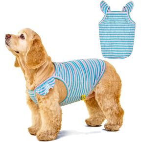 Stripe Ruffle Tank for Dogs - Striped Dog Tank Top with Ruffle Sleeves (Yellow/Pink, Medium)