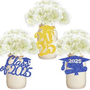 علامات التخرج من الذهب الأزرق بريق CAP CAP Diploma Party Taving Tarks Congrats Table Table Concortion 24pcs
