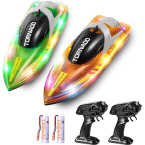 RC Boat for Kids: قوارب السباق التي يتم التحكم فيها عن بُعد عن بعد للمسابح والبحيرات ، 2.4 جيجا هرتز مع مصابيح LED والبطاريات القابلة لإعادة الشحن-هدية للبنين والبنات