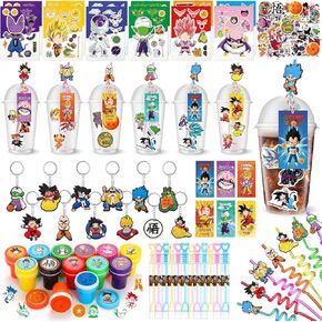 160pcs Dragon Party Party Favors for Kids Anime Birthday Party Supplies Anime Stamps Diy Cups Bubble Wands Heads Diy Straws Dragon Birthday Party Supplies for Kids
