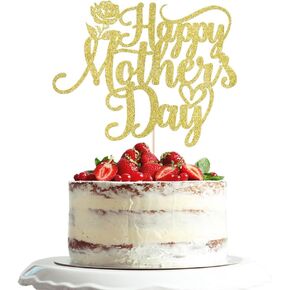 Gold Glitter Happy Mother's Cake Topper ، Mom Cake Picks Cake Decoration Party Supplies for Rose Mother's Cake Cake Cake