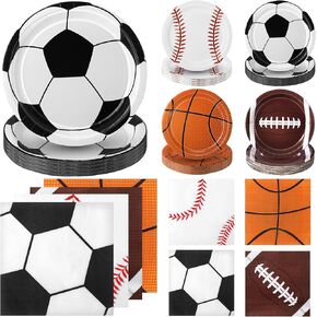 160 Pcs Sports Birthday Party Decorations Football Soccer Basketball Baseball Paper Plates Napkins Rugby Disposable Tableware Set for Baby Shower Birthday Sports Themed Supplies Favors