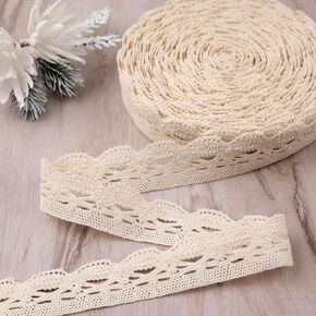 Idongcai Cotton Crochet Lace Ribbon for Crafts-Sewing Lace Trims-Crochet Lace Ribbon لخياطة 1.1 '' 15 ياردة (Beige) in Kuwait