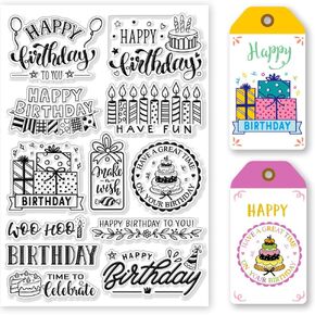 Globleland عيد ميلاد سعيد ختم ختم واضحة ل DIY Scrapbooking عيد ميلاد التمنيات تحيات Silicone Stamp Seals طوابع شفافة للبطاقات صنع ألبوم الصور مجلة ديكور المنزل 8.27 × 5.83inch