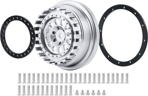 عجلات Que-T Aluminium Beadlock لـ 1/7 محاور عجلات UDR غير محدودة غير محدودة ، بدلة للإطارات 101063-00 فقط ، حزمة 1 (Silver & Black) in Saudi Arabia