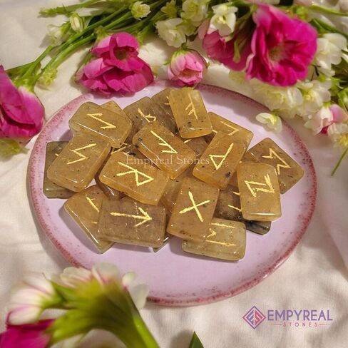 Norse Rune Stones Set, 25 Pieces with Guidebook, Elder Futhark Runes Engraved Divination Stones for Spiritual Growth and Insight (Unakite) in Saudi Arabia