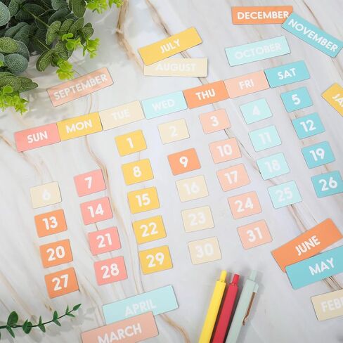 50Pcs Boho Magnetic Fridge Calendar Months Days of The Week Number Magnets Date Indicators for Home Office Classroom Whiteboard Refrigerator Supplies in Saudi Arabia