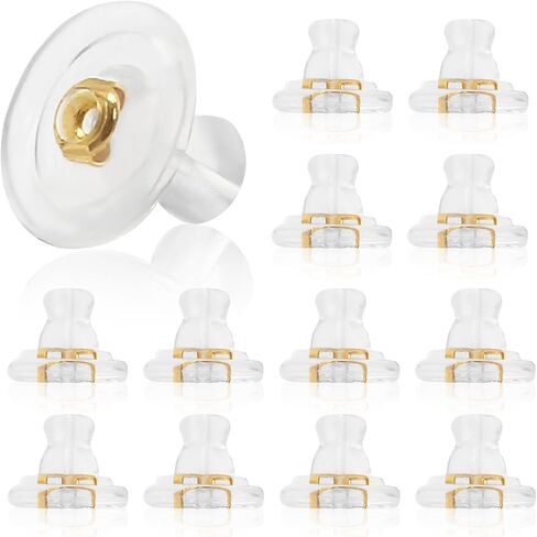 16 Pcs Silicone Earring Backs with 18K Gold Locking Design - Ideal for Heavy Earrings and Droopy Studs, Hypoallergenic Soft Clear Backs for Men and Women - Gold in Saudi Arabia