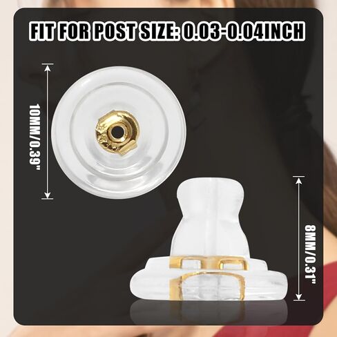 16 Pcs Silicone Earring Backs with 18K Gold Locking Design - Ideal for Heavy Earrings and Droopy Studs, Hypoallergenic Soft Clear Backs for Men and Women - Gold in Saudi Arabia