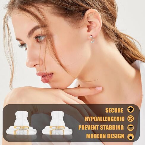 16 Pcs Silicone Earring Backs with 18K Gold Locking Design - Ideal for Heavy Earrings and Droopy Studs, Hypoallergenic Soft Clear Backs for Men and Women - Gold in Saudi Arabia