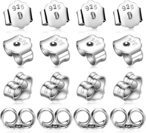 Earring Backs,8 Pairs 925 Sterling Silver Earring Backs for Droopy Ears,Adjustable Hypoallergenic (Silver) in Kuwait