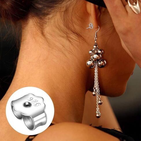 Earring Backs,8 Pairs 925 Sterling Silver Earring Backs for Droopy Ears,Adjustable Hypoallergenic (Silver) in Kuwait