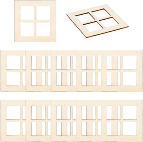 OLYCRAFT 20 Pcs Wooden Miniature Window Square Miniature Window Frame Mini Window Garden Ornaments Mini Furniture Window Frame for Miniatur Houses Decoration Furniture Acessories 2.8x2.8 inch in Saudi Arabia
