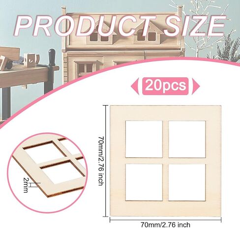 OLYCRAFT 20 Pcs Wooden Miniature Window Square Miniature Window Frame Mini Window Garden Ornaments Mini Furniture Window Frame for Miniatur Houses Decoration Furniture Acessories 2.8x2.8 inch in Saudi Arabia