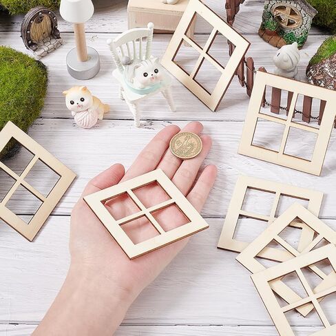 OLYCRAFT 20 Pcs Wooden Miniature Window Square Miniature Window Frame Mini Window Garden Ornaments Mini Furniture Window Frame for Miniatur Houses Decoration Furniture Acessories 2.8x2.8 inch in Saudi Arabia