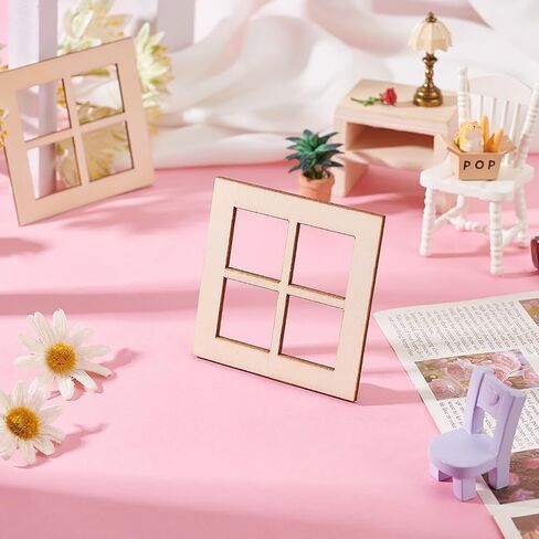 OLYCRAFT 20 Pcs Wooden Miniature Window Square Miniature Window Frame Mini Window Garden Ornaments Mini Furniture Window Frame for Miniatur Houses Decoration Furniture Acessories 2.8x2.8 inch in Saudi Arabia