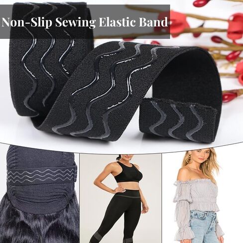 Elastic Band for Sewing, 9 Yard 1 Inch Wide Non-Slip Black Elastic Band Silicone Gripper Tape Wig Band Edge Band Elastic Spool Sewing Band for Waistbands Pants Clothes & Lace Front Wigs in Saudi Arabia