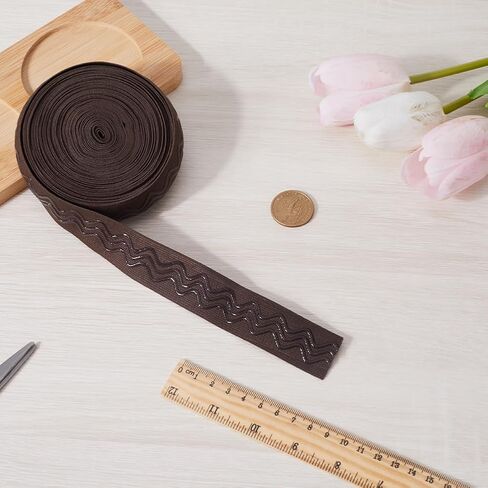 GORGECRAFT 10 Yards 28mm Wide Non-Slip Elastic Ribbon Wave Silicone Elastic Gripper Band Tape Stretch Rubbers Elastic Straps Belt Waistband for DIY Garment Sewing Crafts Sports Shorts, Coconut Brown in Kuwait