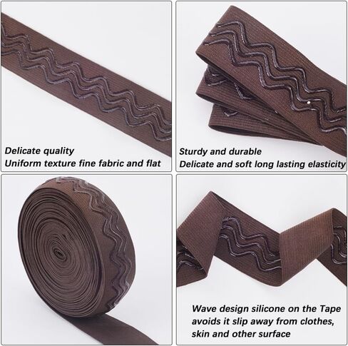 GORGECRAFT 10 Yards 28mm Wide Non-Slip Elastic Ribbon Wave Silicone Elastic Gripper Band Tape Stretch Rubbers Elastic Straps Belt Waistband for DIY Garment Sewing Crafts Sports Shorts, Coconut Brown in Kuwait
