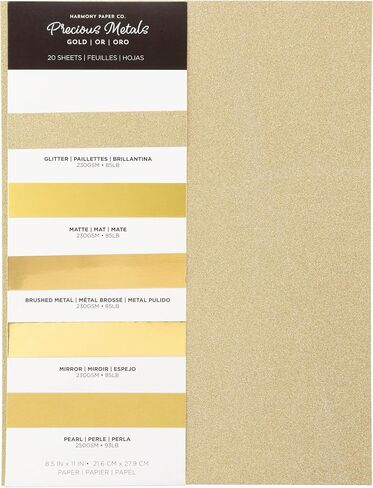 Shimmer Cardstock Paper 8.5 x 11- Assorted Glitter, Metallic, and Pearl Sheets for Crafts, Scrapbooking, Card Making - 20 Pack, 85lb Heavyweight, 230 GSM, Gold in Saudi Arabia