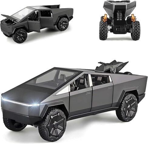 Cyber Truck 1:32 Diecast Metal Toy Trucks with Lights and Sounds,Pull Back Toy Car with Cyberquad (Grey) in Saudi Arabia