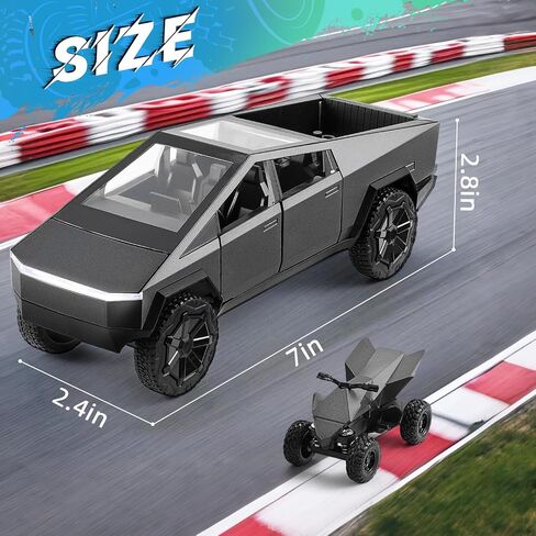 Cyber Truck 1:32 Diecast Metal Toy Trucks with Lights and Sounds,Pull Back Toy Car with Cyberquad (Grey) in Saudi Arabia