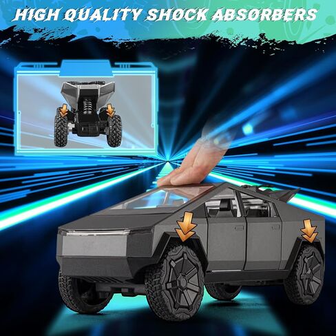 Cyber Truck 1:32 Diecast Metal Toy Trucks with Lights and Sounds,Pull Back Toy Car with Cyberquad (Grey) in Saudi Arabia