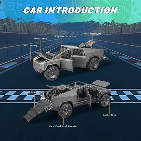 Cyber Truck 1:32 Diecast Metal Toy Trucks with Lights and Sounds,Pull Back Toy Car with Cyberquad (Grey) in Saudi Arabia