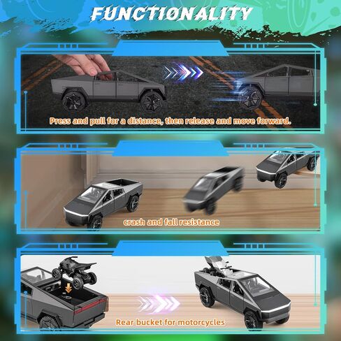 Cyber Truck 1:32 Diecast Metal Toy Trucks with Lights and Sounds,Pull Back Toy Car with Cyberquad (Grey) in Saudi Arabia