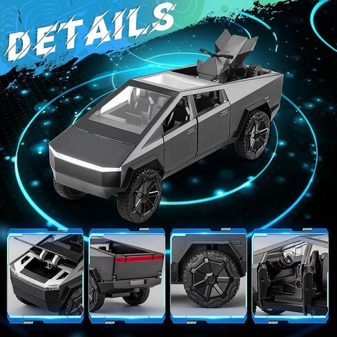 Cyber Truck 1:32 Diecast Metal Toy Trucks with Lights and Sounds,Pull Back Toy Car with Cyberquad (Grey) in Saudi Arabia