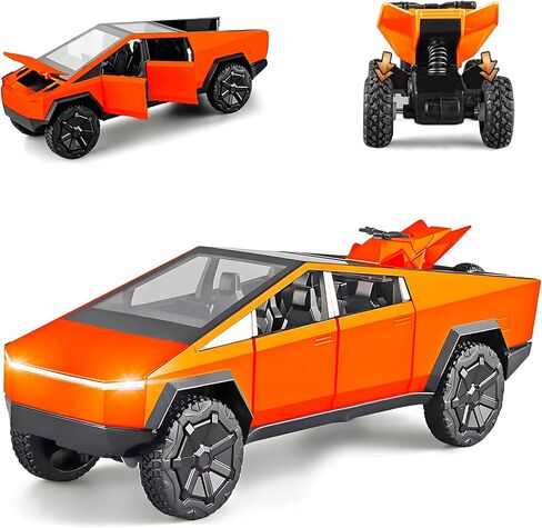 Cyber Truck 1:32 Diecast Metal Toy Trucks with Lights and Sounds,Pull Back Toy Car with Cyberquad (Grey) in Saudi Arabia