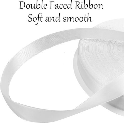 0.4Inch x 100 Yards Double Faced Ribbon, White Polyester Satin Ribbon for Wedding Favors, Floral Design, Sewing Projects, Holiday Decorations in Kuwait