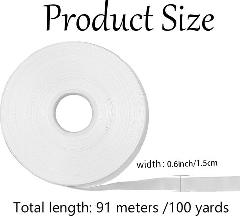 0.4Inch x 100 Yards Double Faced Ribbon, White Polyester Satin Ribbon for Wedding Favors, Floral Design, Sewing Projects, Holiday Decorations in Kuwait